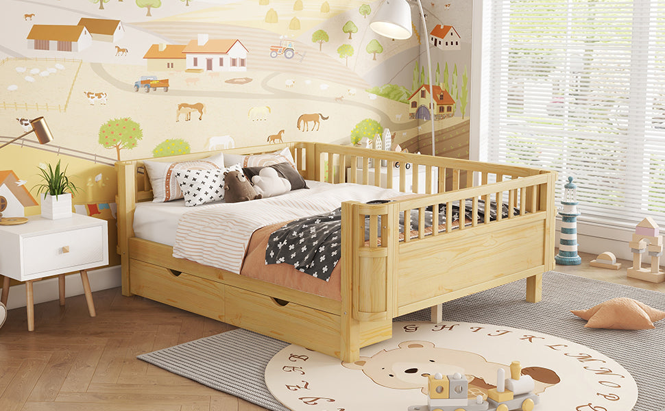 Full Size Wood Platform Bed for Kids, Wood Low Profile Full Bed with Rails for Girls and Boys, Natural (Patented Design),Old SKU W2593P409119 Expect Arrival Date 2026/7/10 image 5