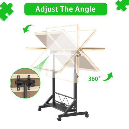 Wooden 1500 Piece Puzzle Table with Drawer, 35"*27.17" Adjustable Puzzle Table, 360° Tilting Puzzle Table with Legs and Wheels, Adjustable Height and Angle, with Protective Cover image 7