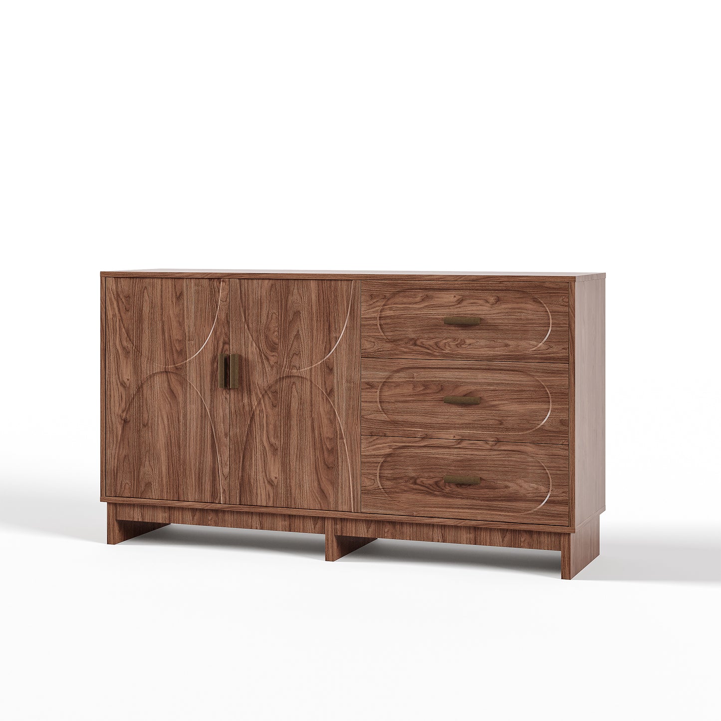 59.1" Buffet Sideboard with 2 Doors and 3 Drawers, Walnut Finish with Oval Grain Texture, Farmhouse Storage Cabinet for Dining Room Living Room Hallway, Large Space Accent Furniture, Easy Assembly image 6