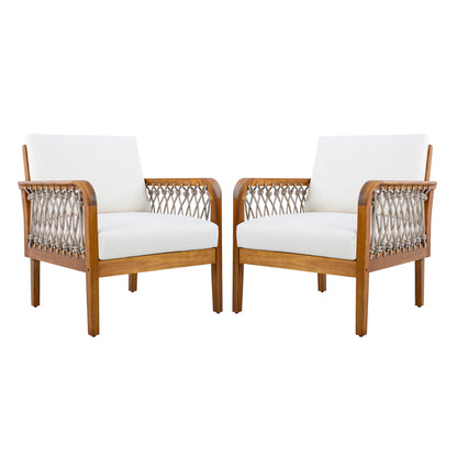 Outdoor Acacia Wood Club Chair with Handwoven Rope(Set of 2), Teak Finish image 4