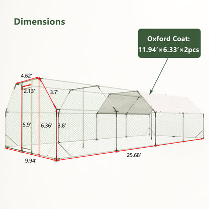 9.94 ft. x 25.68 ft. Galvanized Large Metal Walk in Chicken Coop Cage Farm Poultry Run Hutch Hen House image 2