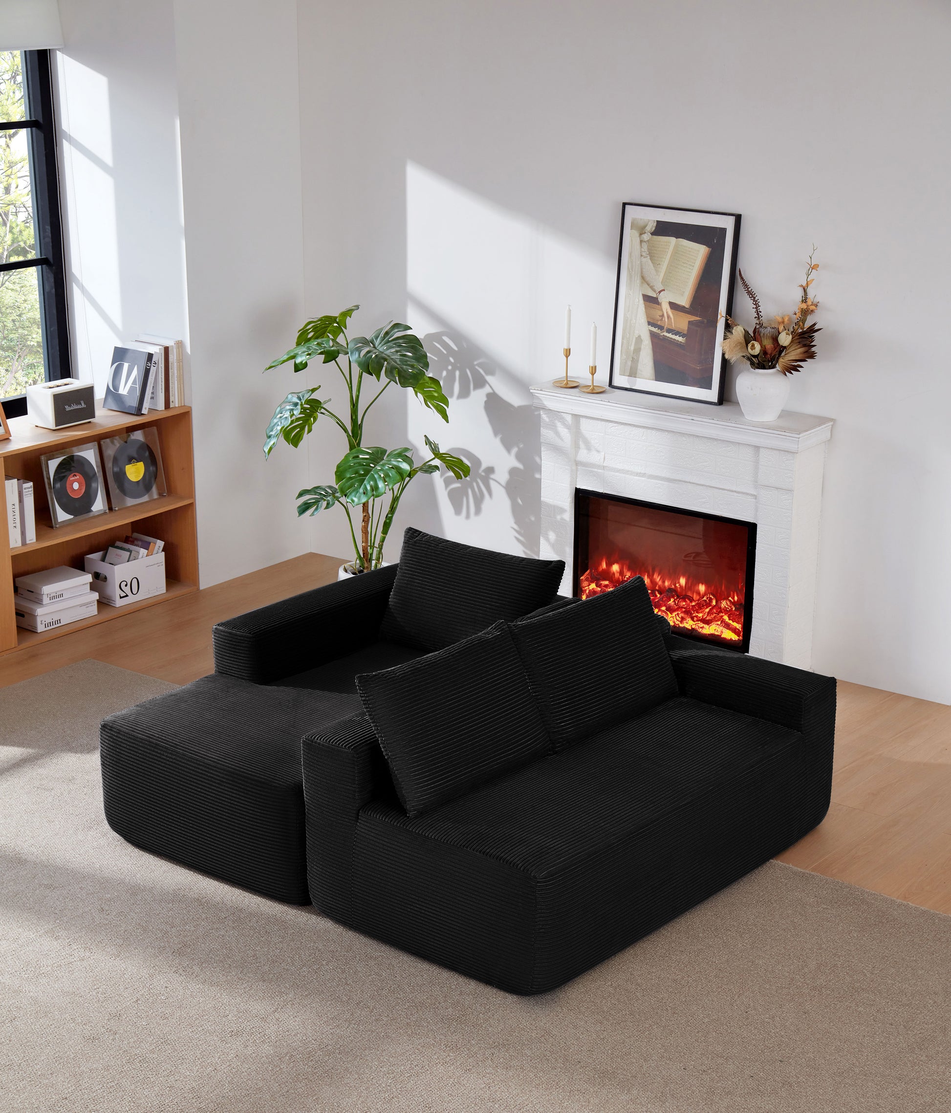 NEW-96.9" Cloud Sectional Couch with L-Shape Chaise,Modern Modular Sofa with Deep Seat, Upholstered Couches for Living Room Bedroom,No Assembly Required, (Corduroy Fabric),Black image 6