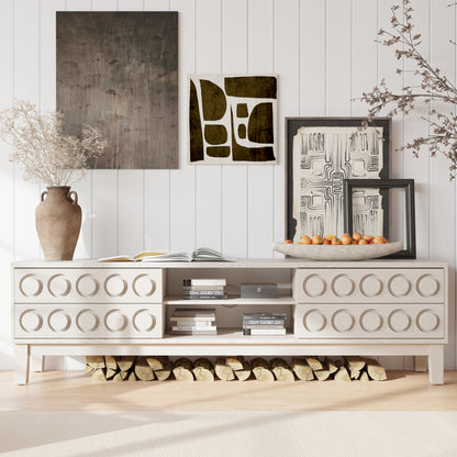 Modern Mid-Century Media Console with 4 Drawers and Cable Management, TV Console Table for TVs up to 75",Entertainment Center for Living Room and Office(White) image 5