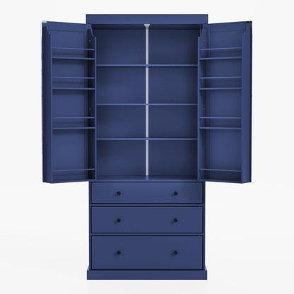 [Assembly Video Provided]TOPMAX 77inch Farmhouse Kitchen Pantry, Freestanding Tall Cupboard Storage Cabinet with 3 Adjustable Shelves, 8 Door Shelves, 3 Drawers for Kitchen, Dining Room, Blue image 10