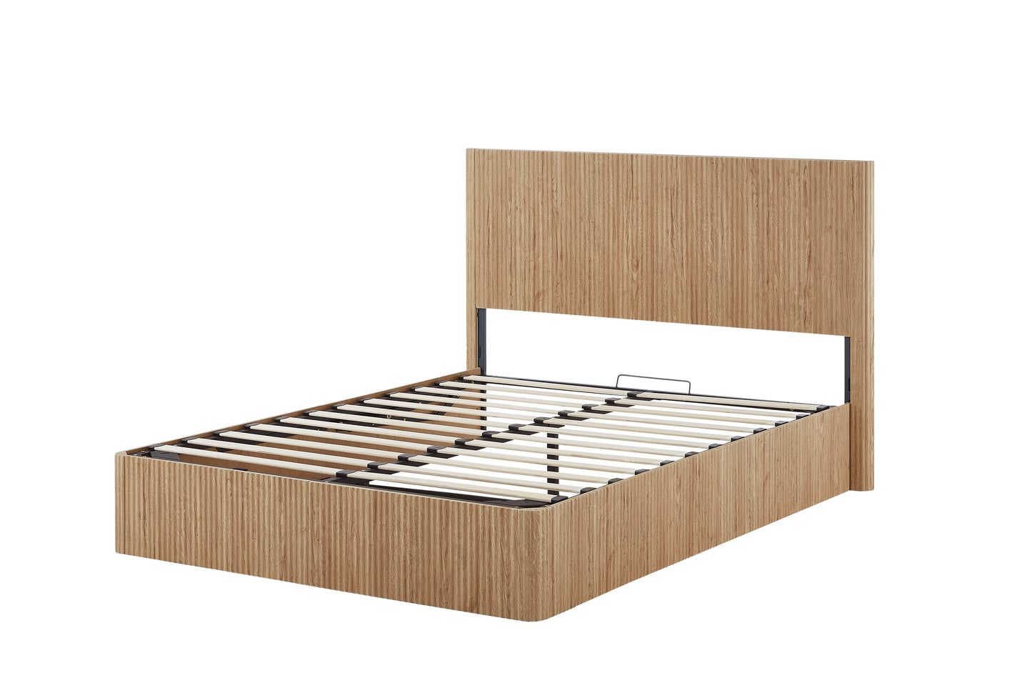 Queen Size Lift Up Storage Bed Frame, Wooden corrugated curved lines, Hydraulic Storage/No Box Spring Needed, Oak. image 7