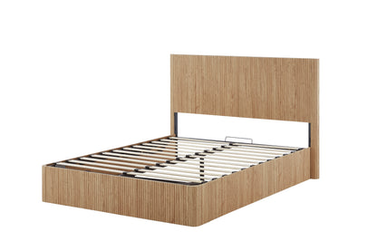 Queen Size Lift Up Storage Bed Frame, Wooden corrugated curved lines, Hydraulic Storage/No Box Spring Needed, Oak. image 7
