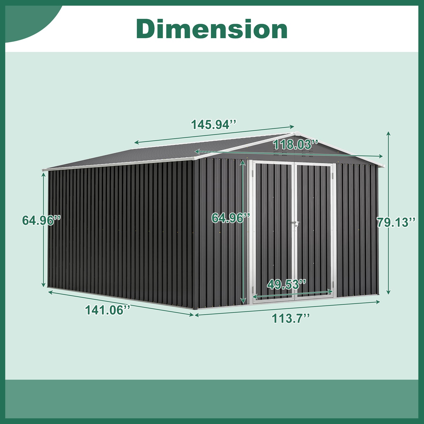 Outdoor Storage Shed 10x12 FT, Utility Metal Tool Storage with Lockable Doors and Updated Frame Structure, Large Metal Garden Shed for Backyard, Patio Lawn, Black image 2