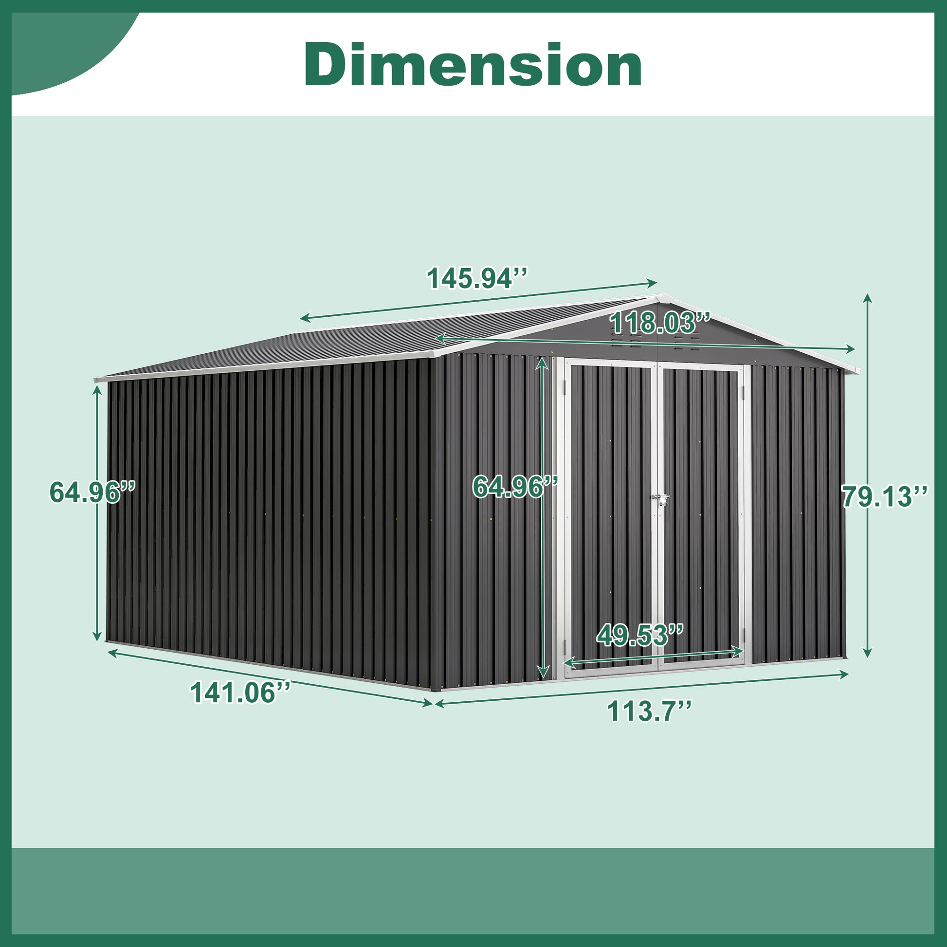 Outdoor Storage Shed 10x12 FT, Utility Metal Tool Storage with Lockable Doors and Updated Frame Structure, Large Metal Garden Shed for Backyard, Patio Lawn, Black image 2