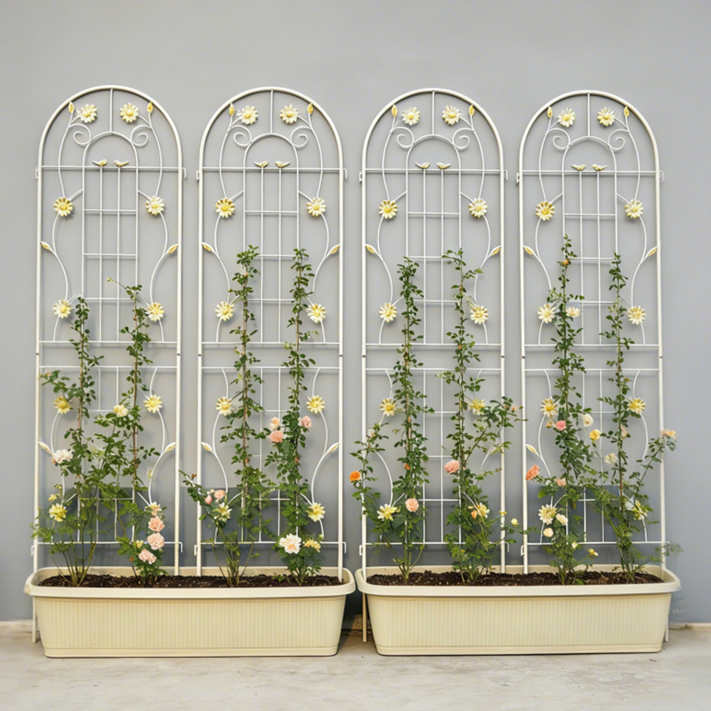 4 Pack Metal Garden Trellis 71" x 19.7" Rustproof Trellis for Climbing Plants Outdoor Flower Support Cream White image 1