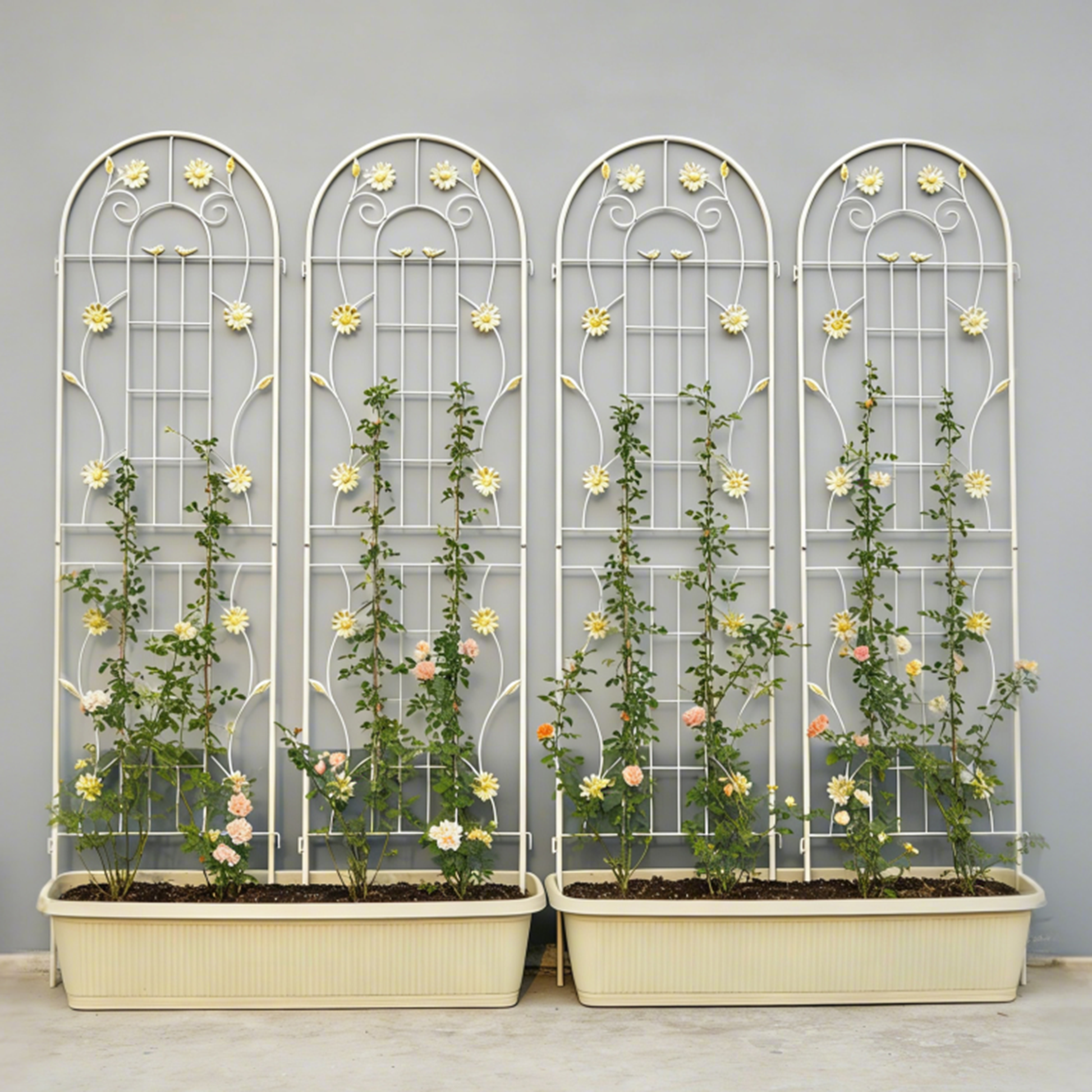 4 Pack Metal Garden Trellis 71" x 19.7" Rustproof Trellis for Climbing Plants Outdoor Flower Support Cream White image 1