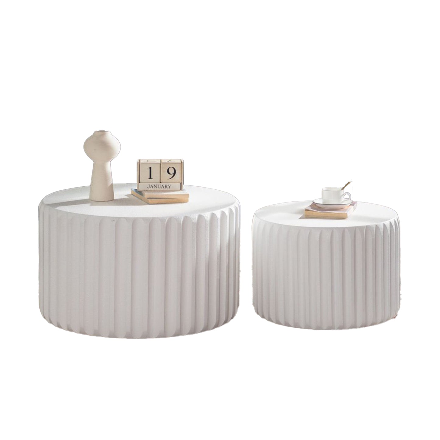 White Scalloped Round Coffee Table Set: Nesting Design, Elegant Curved-Edge Shape for Cozy Living Room Styling image 7