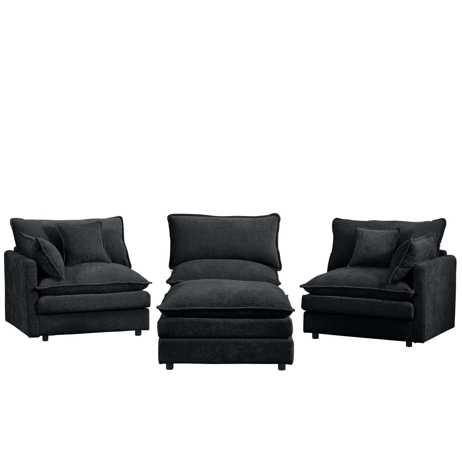 Modular Sectional Sofa, 102 Inch L Shaped Couch Set for Living Room, 3-Seater Comfy Cloud Couches with Movable Ottoman, DIY Combination, Chenille, Black image 12