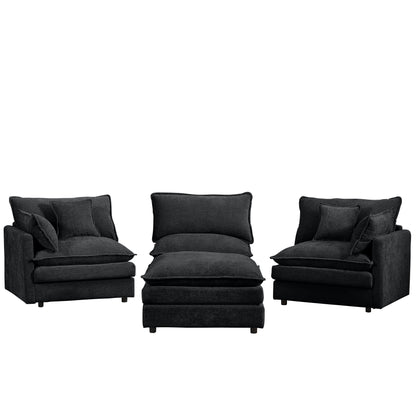 Modular Sectional Sofa, 102 Inch L Shaped Couch Set for Living Room, 3-Seater Comfy Cloud Couches with Movable Ottoman, DIY Combination, Chenille, Black image 12