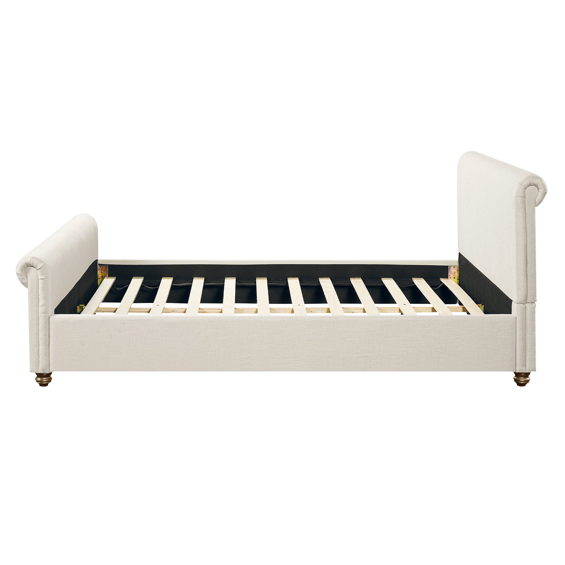 Queen Size Upholstered Bed Frame With Linen Fabric, Thick Headboard And Solid Wood Legs, Beige image 7