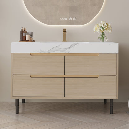 35.4" Modern Bathroom Vanity with Undermount Sink, Sintered Stone Top, Waterproof Multi-layer Solid Wood, 4 Drawers Storage, Free-standing/Wall-Mounted image 5