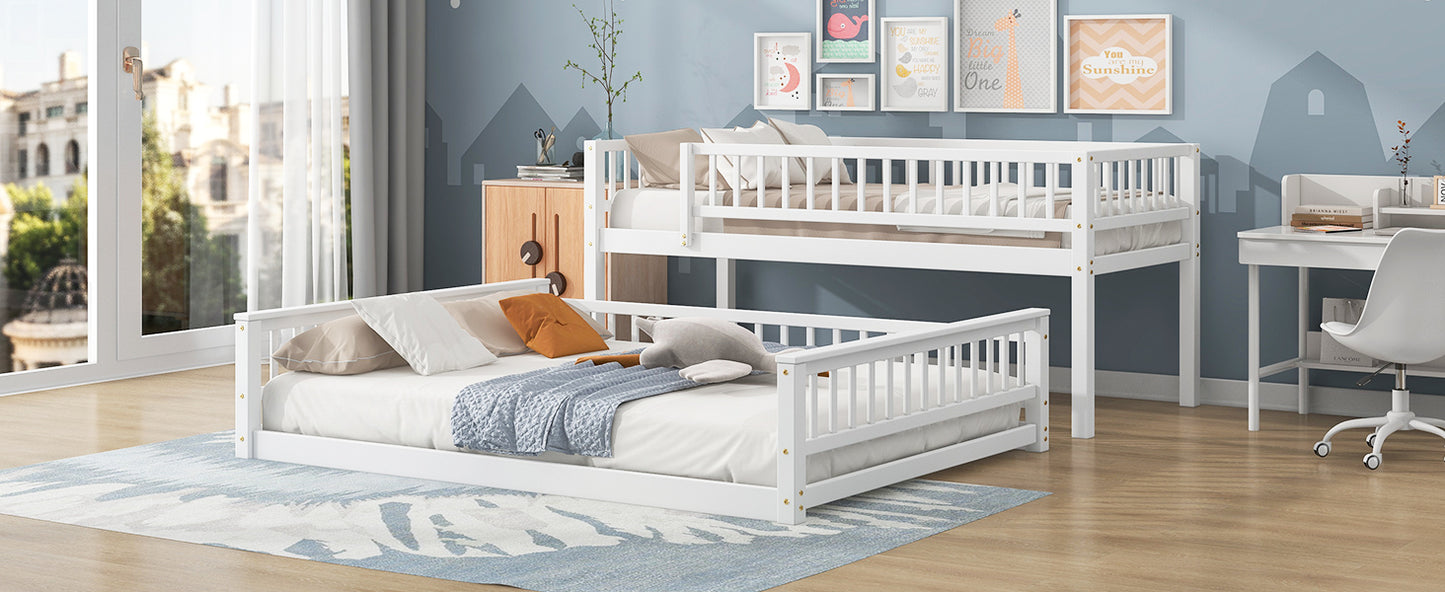 Twin XL over Queen Bunk Bed with Ladder and Guardrails, White image 8