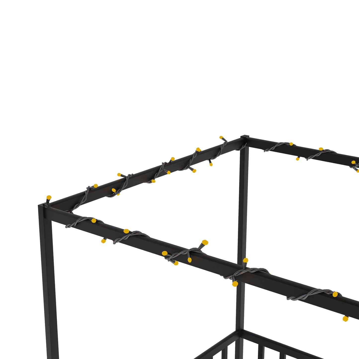 Full size sunshade floor bed, iron double-size bed frame, modern low-profile double-size bed, equipped with fence-style guardrails, black series image 6