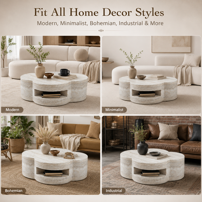 31.5" Clover Round Faux Marble Coffee Table – No Assembly Required, Anti-Slip Raised Edge, Open Storage Shelf, Scratch & Stain Resistant, Modern Minimalist Living Room Table image 5