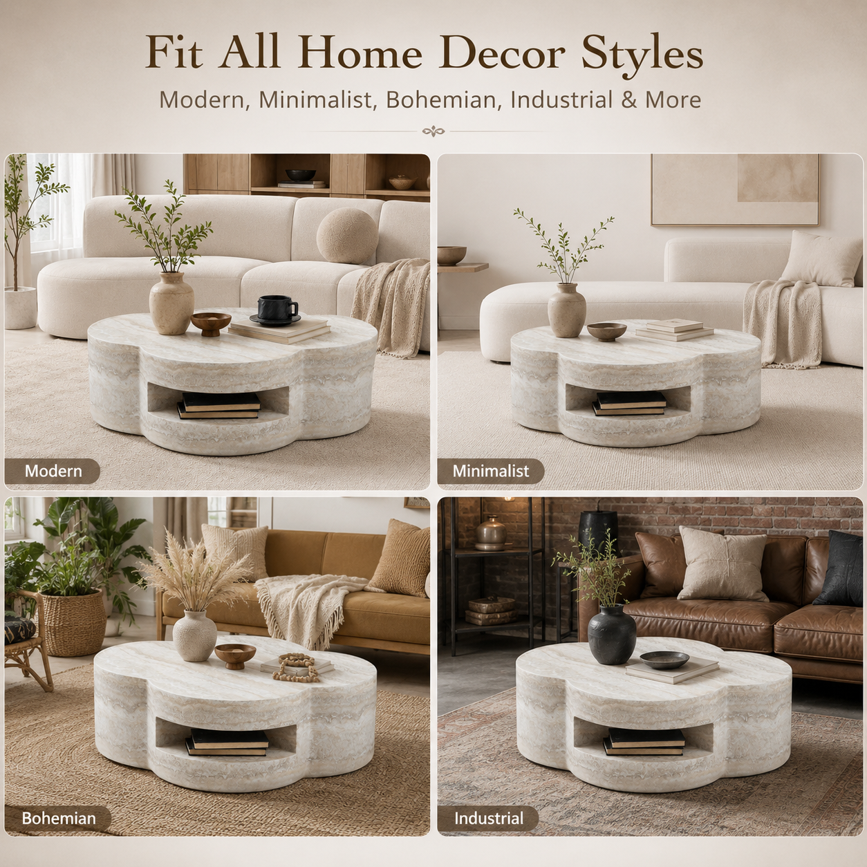 31.5" Clover Round Faux Marble Coffee Table – No Assembly Required, Anti-Slip Raised Edge, Open Storage Shelf, Scratch & Stain Resistant, Modern Minimalist Living Room Table image 5
