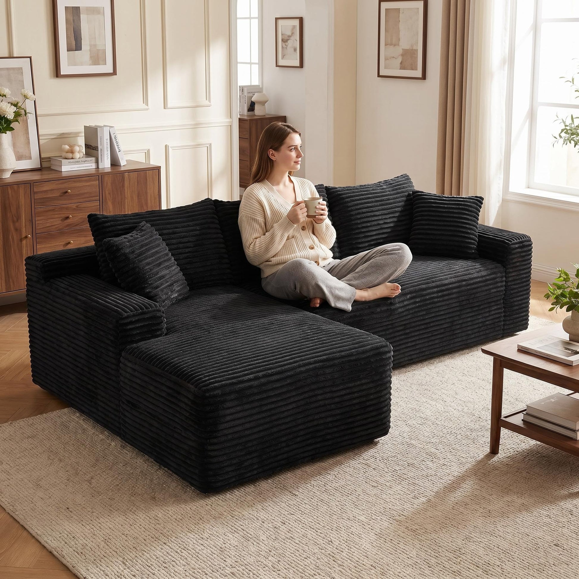 94.5" Cloud Modular Sectional Sofa Couch with L-Shape Chaise,Modern Minimalist Upholstered Couches for Living Room Bedroom,Deep Seat Corner Couch,No Assembly Required image 1