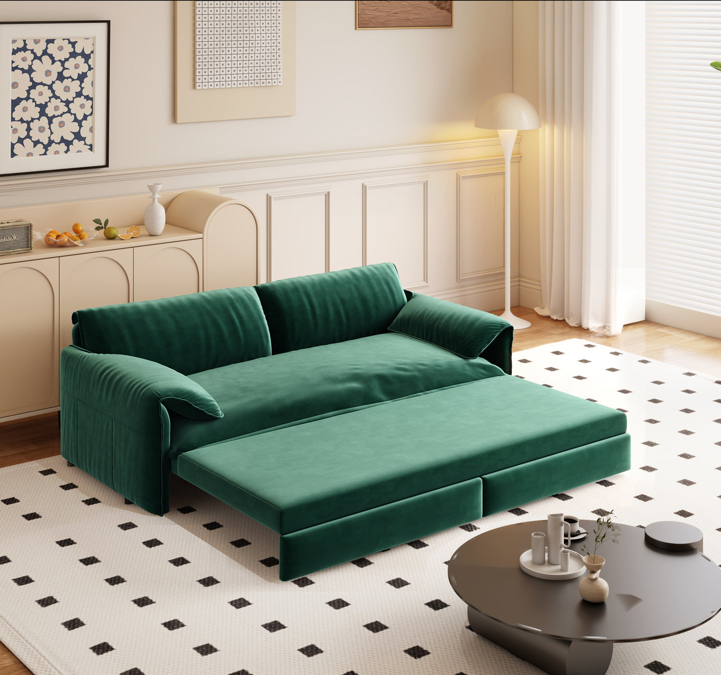 66" Queen Pull Out Sofa Bed, 3-in-1 Convertible Sleeper Sofa with Side Storage,Multi-Functional Velvet Loveseat Bed for Living Room,Bedroom,Apartment(Old Sku:W1885S00046/W1885S00116/W1885S00224) image 3