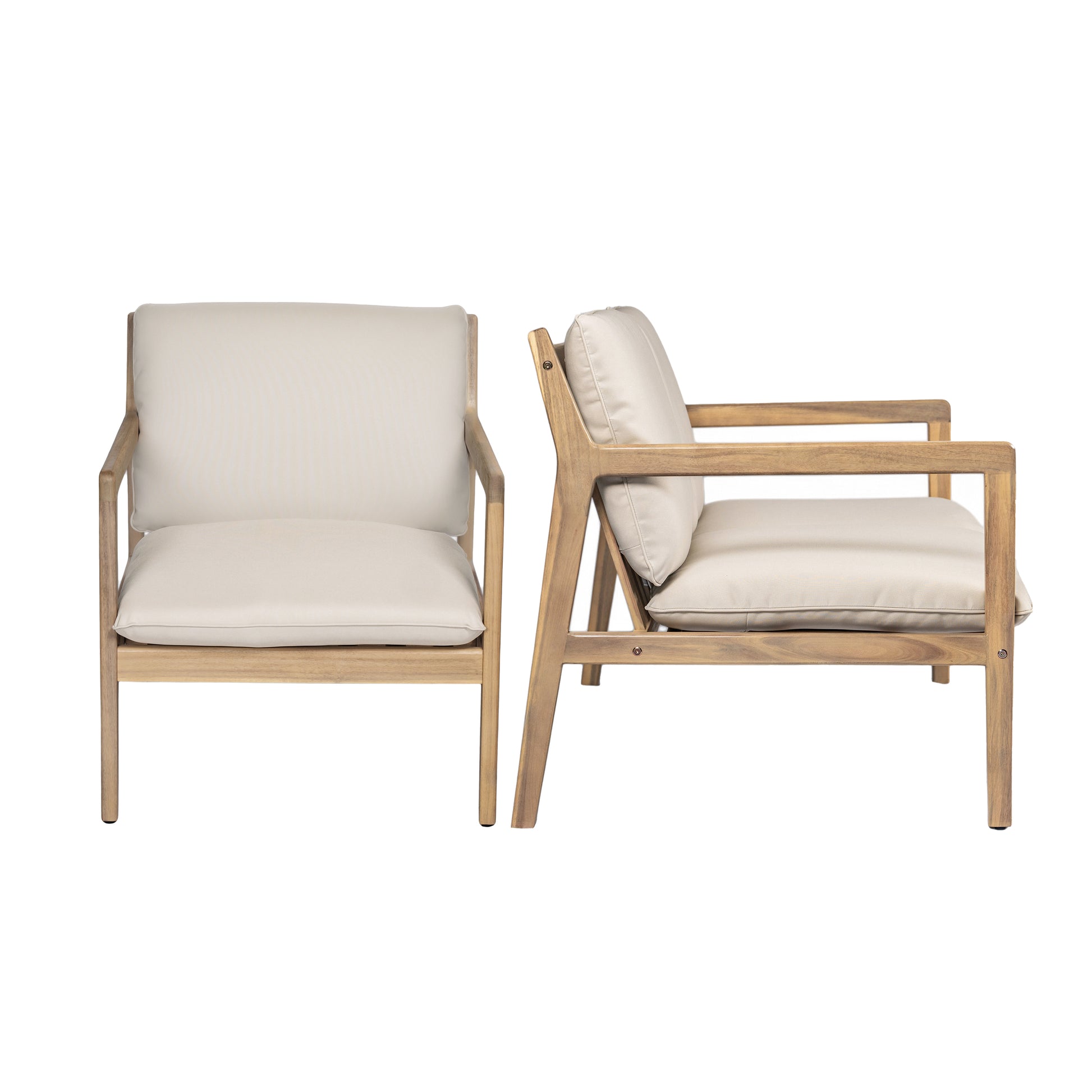 Outdoor Acacia Wood Armchair, Set of 2, Patio Club Chair with Cushions, Light Teak image 9
