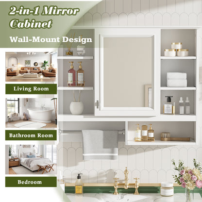 35 inch Wall-Mount 2-in-1 Mirror Cabinet with Adjustable Shelves, Soft-Closing Hinges, Open Shelves, for Bathroom Vanity, Living Room, Bedroom Storage Organizer image 6