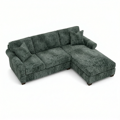 Irlanda Sectional – Made in USA, 5-Day Shipping, Custom Fabric Options, L-Shaped Sectional Wholesale Sectional Furniture - Green Velvet Antique Charcoal - Green image 4