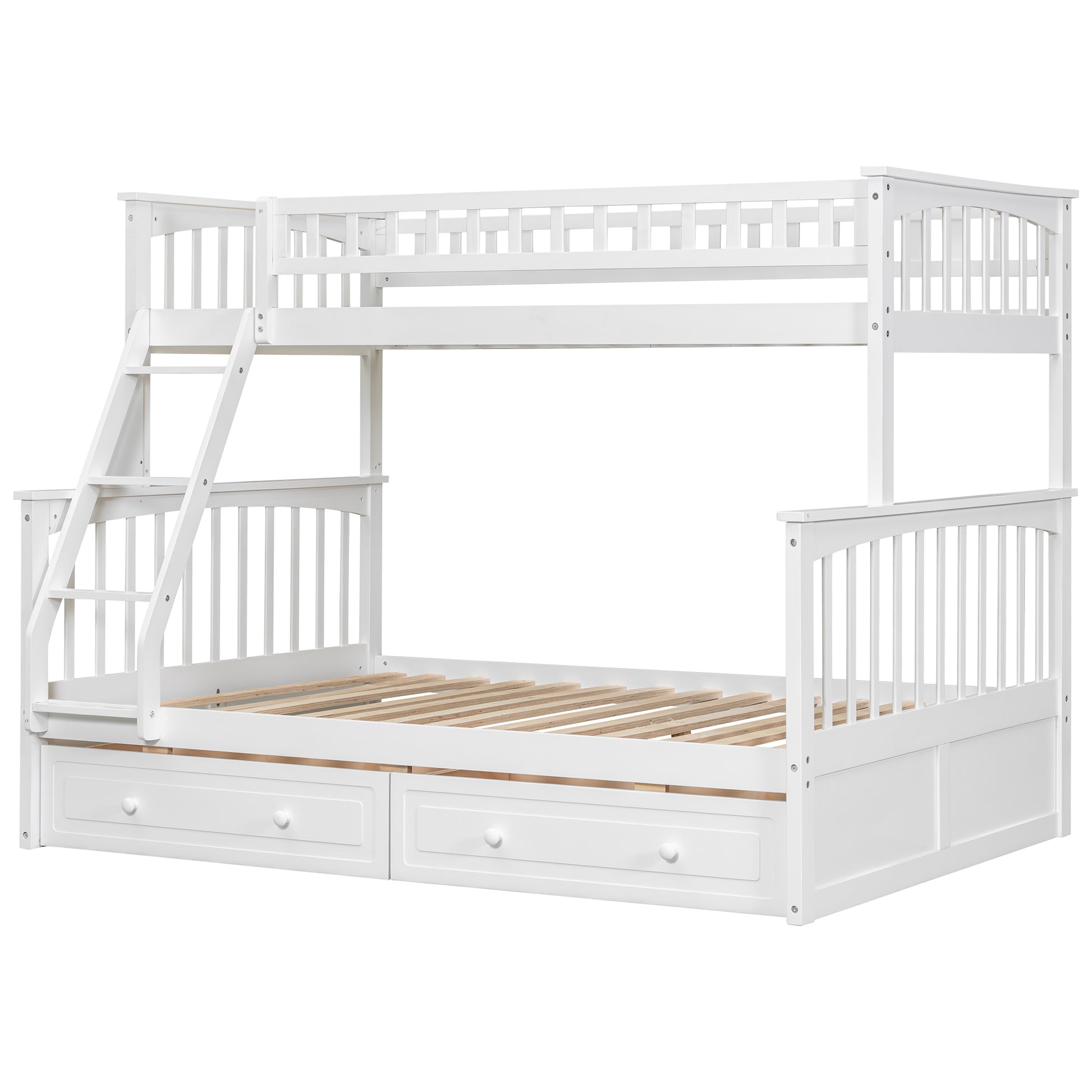 Twin over Full Bunk Bed with Drawers, Convertible Beds, White image 12