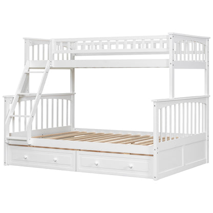 Twin over Full Bunk Bed with Drawers, Convertible Beds, White image 12
