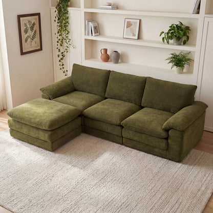 Modular Sectional Sofa, L Shape Cloud Couch with 1 Movable Ottoman, Comfy Chenille Deep Seat Sofa with Soft Pillows for Living Room Apartment (Green) image 1