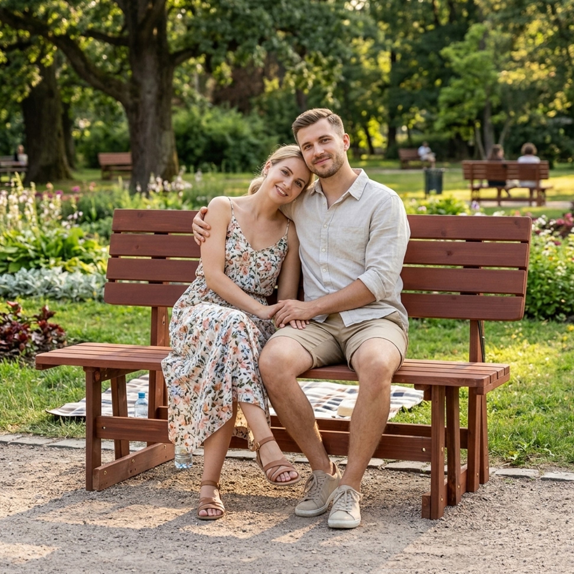 2-in-1 Convertible Bench Picnic Table, Outdoor Folding Dining Set with Backrest & Umbrella Hole, Solid Wood Waterproof & UV Resistant – For Backyard, Patio, Garden, Park Walkway image 10