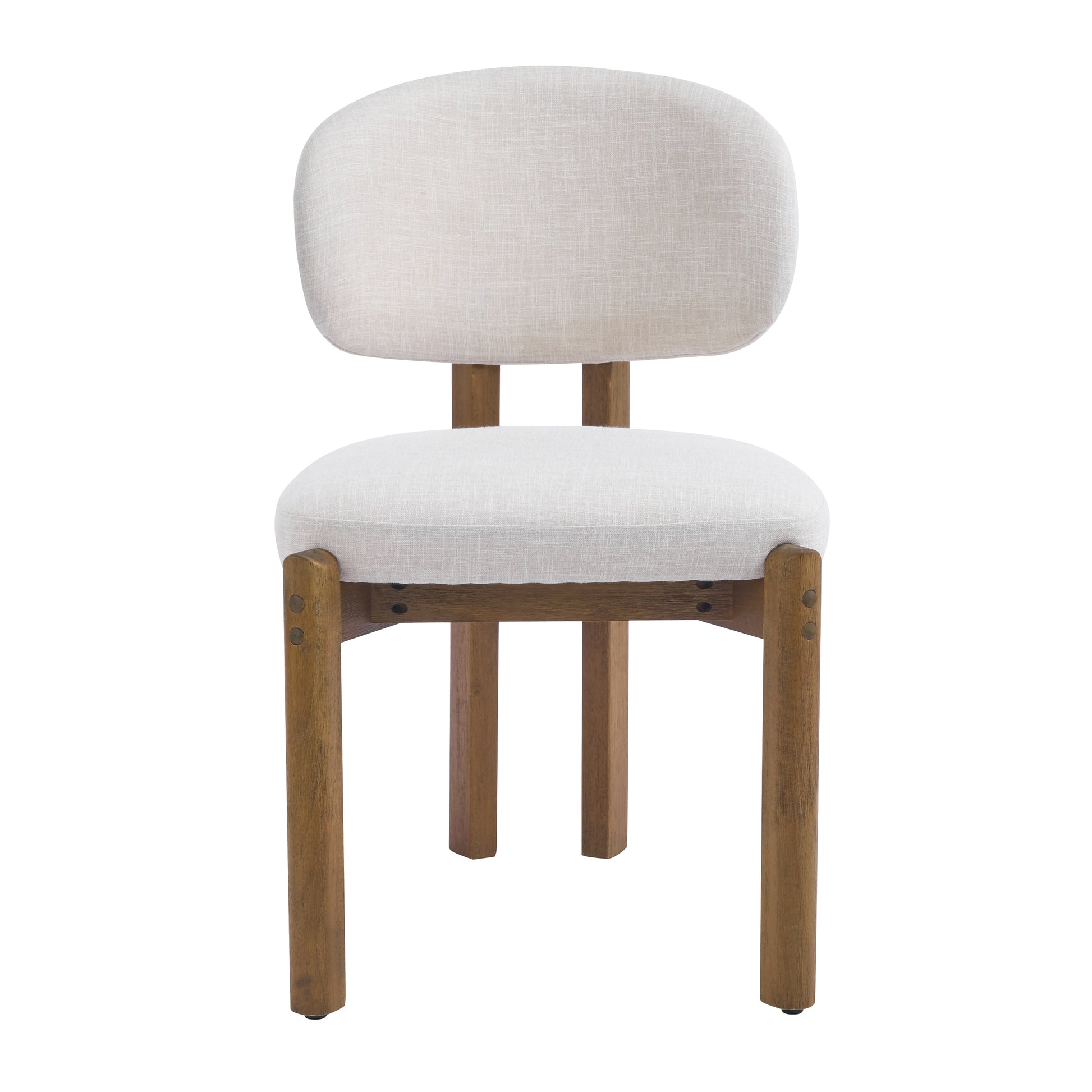 Beige Upholstered Mid-Century Walnut Finished Frame Dining Chairs (Set of 2) image 5