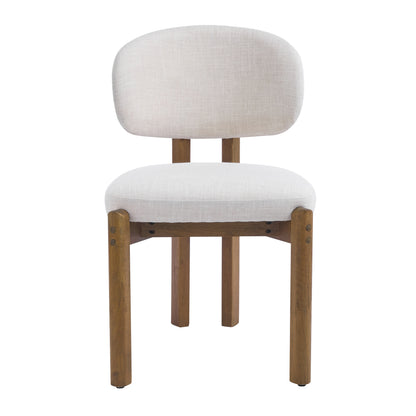 Beige Upholstered Mid-Century Walnut Finished Frame Dining Chairs (Set of 2) image 5