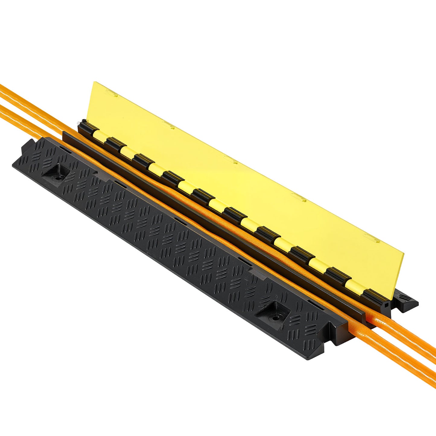 Cable Protector Ramp, 22,000 lbs/axle Capacity, 2 Channel Heavy Duty TPU Cord Hose Wire Cover, 1.2 x 1.1 in Channel, Traffic Speed Bump with Flip-Open Top Cover, for Indoor Outdoor Use, 3 Pack image 7