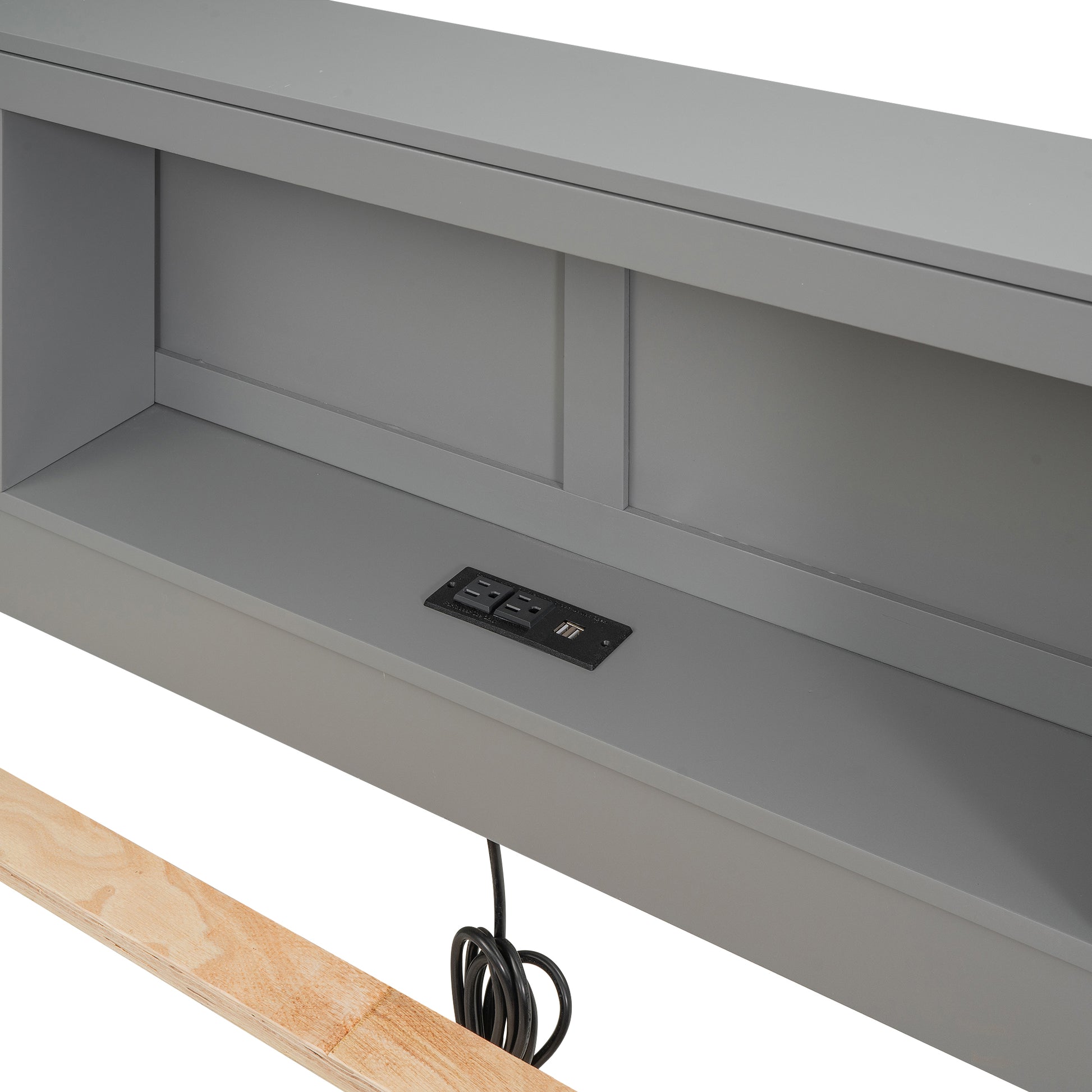 Full Size Platform Bed with Storage Headboard, USB, Twin Size Trundle and 3 Drawers, Gray image 8