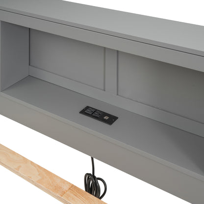 Full Size Platform Bed with Storage Headboard, USB, Twin Size Trundle and 3 Drawers, Gray image 8