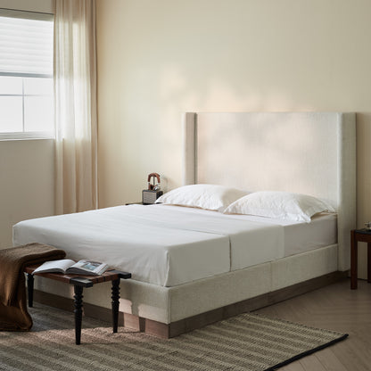 Hosford Upholstered Wingback Bed / Upholstered Wood Base Platform Bed / 52.5" High Headboard / Minimalist / Rusticity / No Box Spring Needed / King / Oat Boucle / No Noise image 2