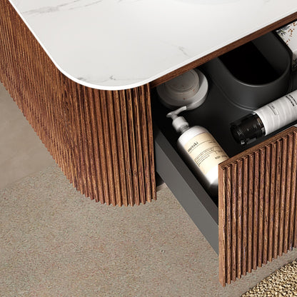 DINA 48'' Wall Mounted Plywood Cabinet with Carrara White Sintered Stone Countertop, Two Drawers, NO Basin, NO Faucet and Drain, Dark Walnut Woodgrain Color image 3