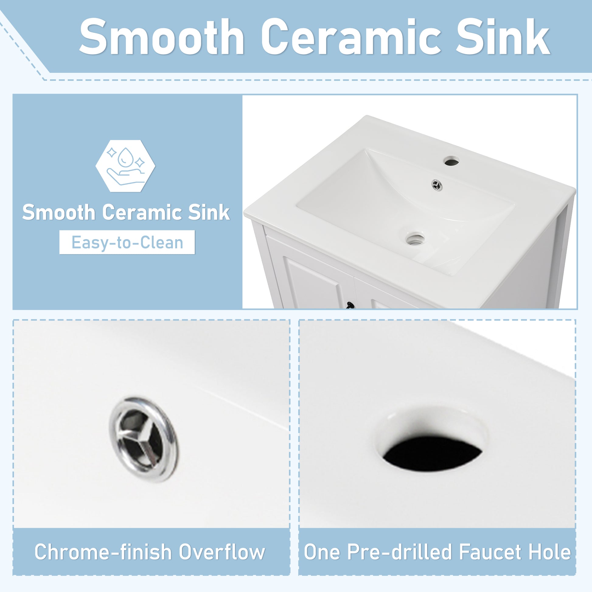 24 inch Bathroom Vanity with Sink, One Cabinet with Soft-closing Door, 3 Soft-closing Drawers, Retro Metal Handles, White image 6