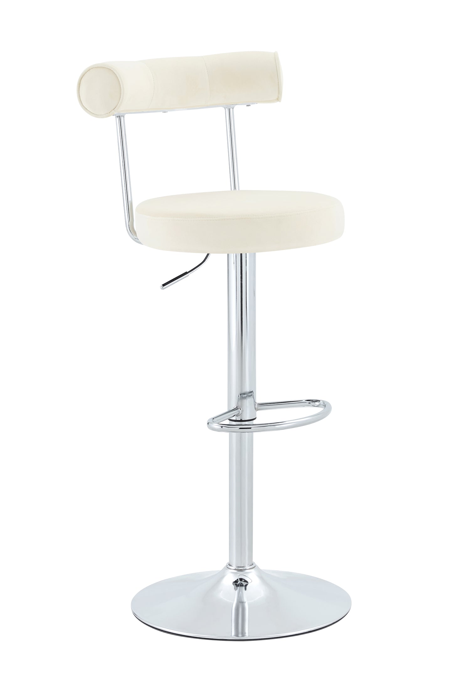 Soft Velvet Upholstered Swivel Adjustable Bar Chair with Chrome Silver Legs - Dining Room Living Room Bar Cafe Reception Desk Bar Stool(Off White, Set of 2) image 6