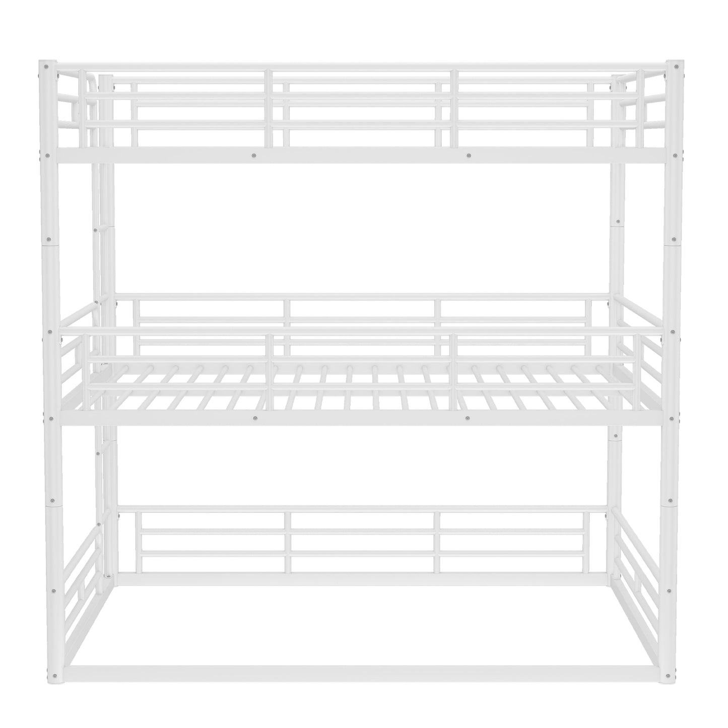 Full over Full over Full Bunk Bed, Metal Triple Bunk Bed with Safety Guardrails, Heavy-duty Bunk Bed with Noise-reduced Design, White image 10