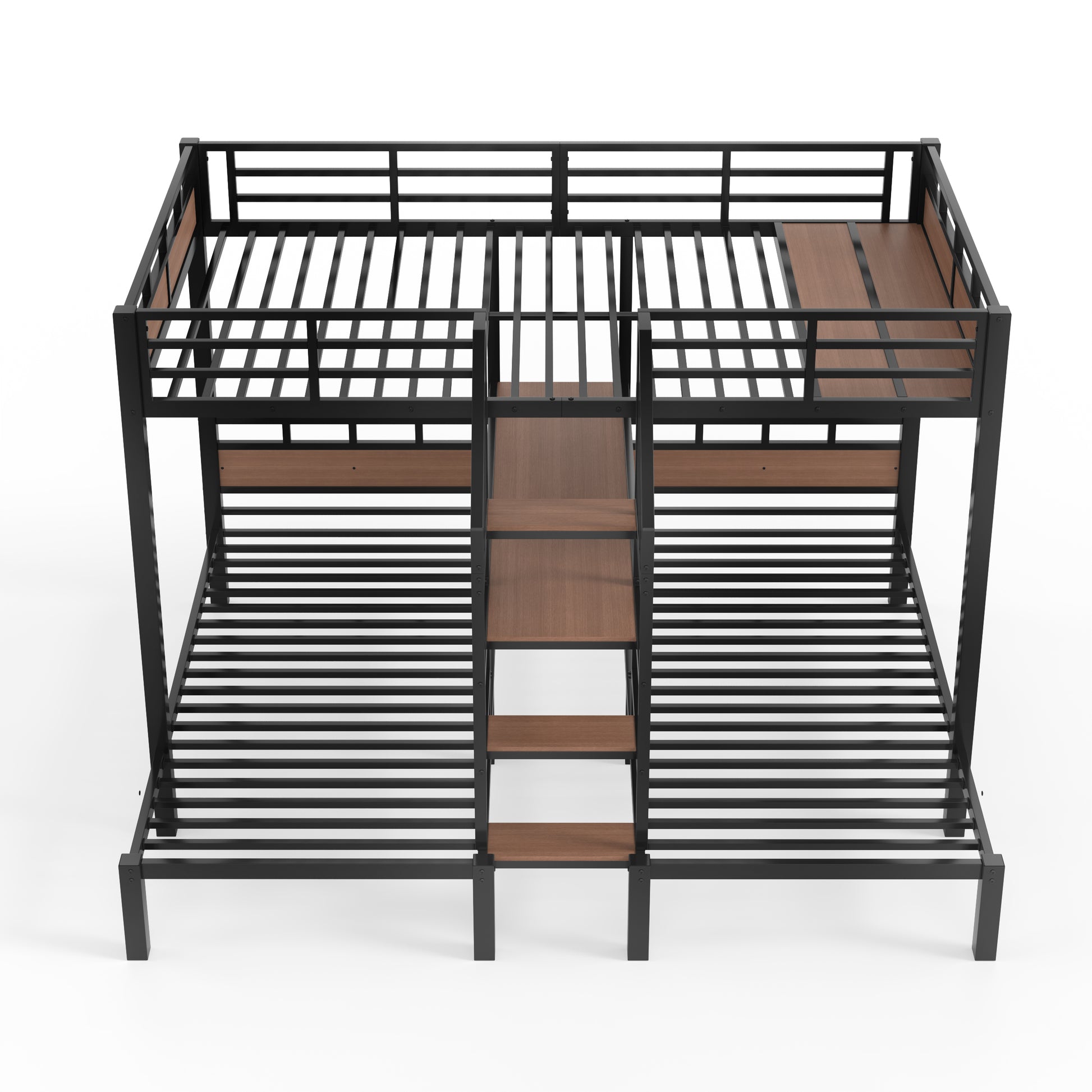 Full over Twin over Twin(Full XL over Twin over Twin) Metal Bunk Bed,triple metal bunk bed with Storage shelves and storage stairs,Black image 10