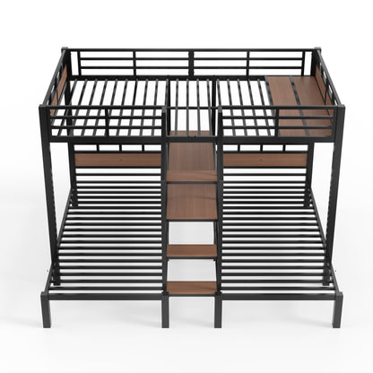 Full over Twin over Twin(Full XL over Twin over Twin) Metal Bunk Bed,triple metal bunk bed with Storage shelves and storage stairs,Black image 10