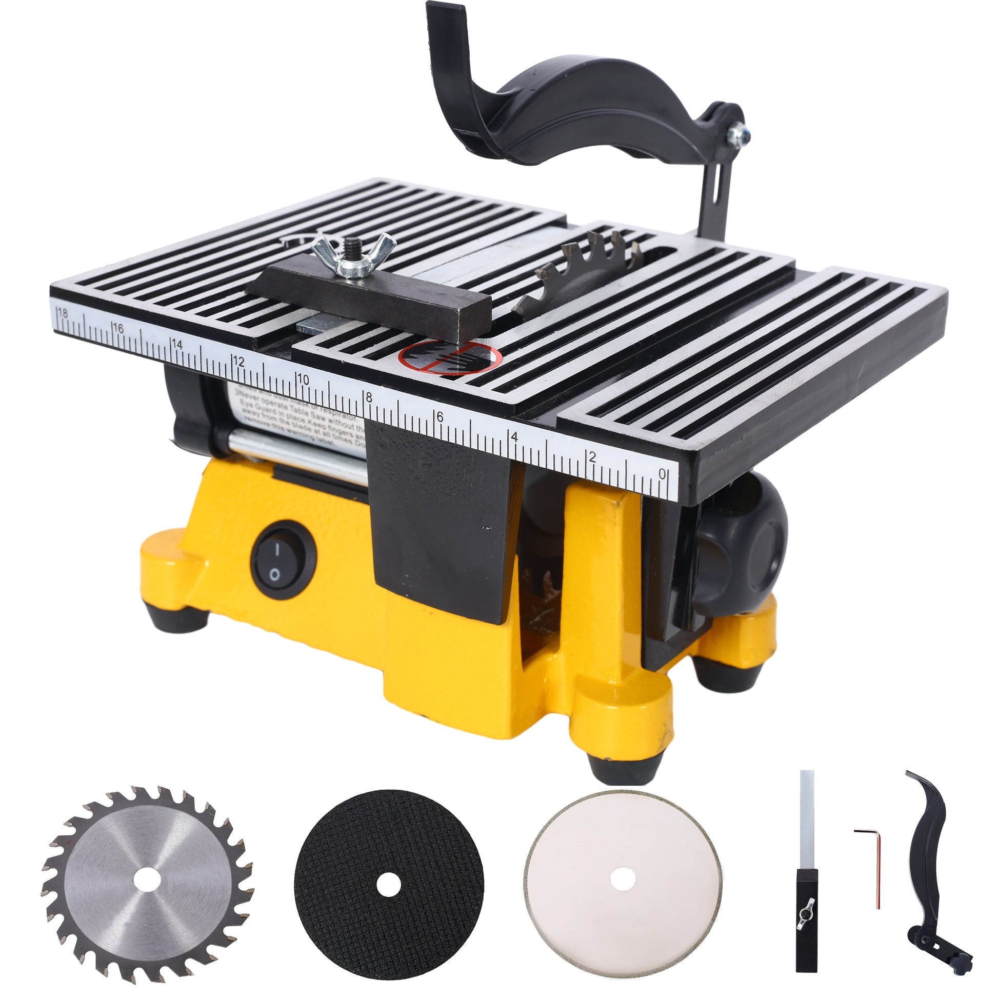 4" 90W Mini Table Saw Top Cut Off Miter Saw Multifunctional Desktop Saws w/ 3 Blades for Precision Cut Metal Wood Frame Molding image 1