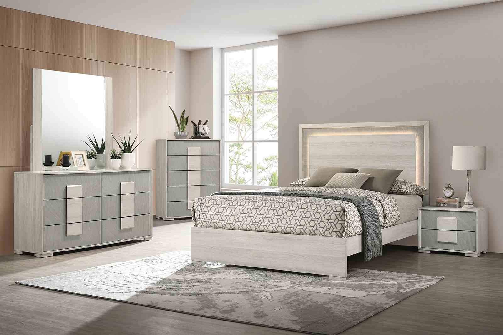 Two Tone Design Nightstand 1pc French Dovetail Drawers Wooden Handles Melamine Top White Wash And Stone Gray Finish Bedroom Furniture image 7
