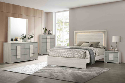 Two Tone Design Nightstand 1pc French Dovetail Drawers Wooden Handles Melamine Top White Wash And Stone Gray Finish Bedroom Furniture image 7