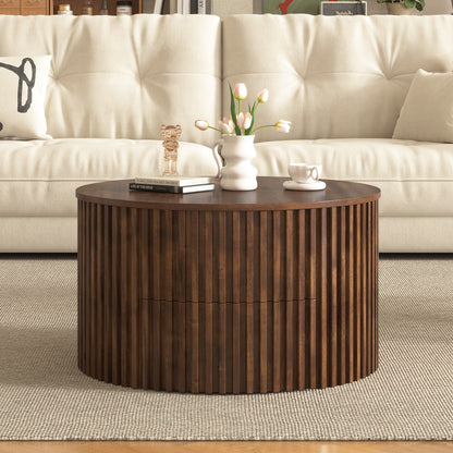 VIBE HAUS Round Lift Top Coffee Table, Modern Fluted Wood Accent Coffee Table with Hidden Storage for Living Room image 4