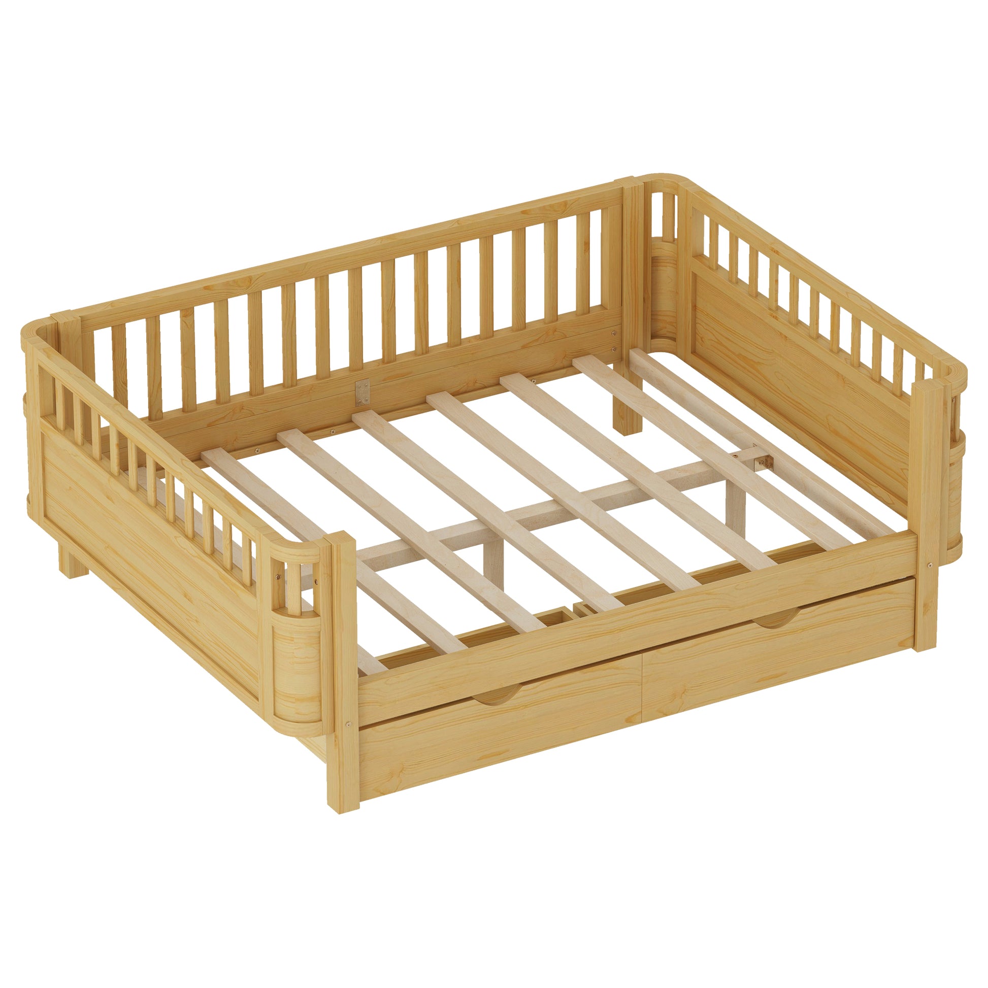 Full Size Wood Platform Bed for Kids, Wood Low Profile Full Bed with Rails for Girls and Boys, Natural (Patented Design),Old SKU W2593P409119 Expect Arrival Date 2026/7/10 image 11