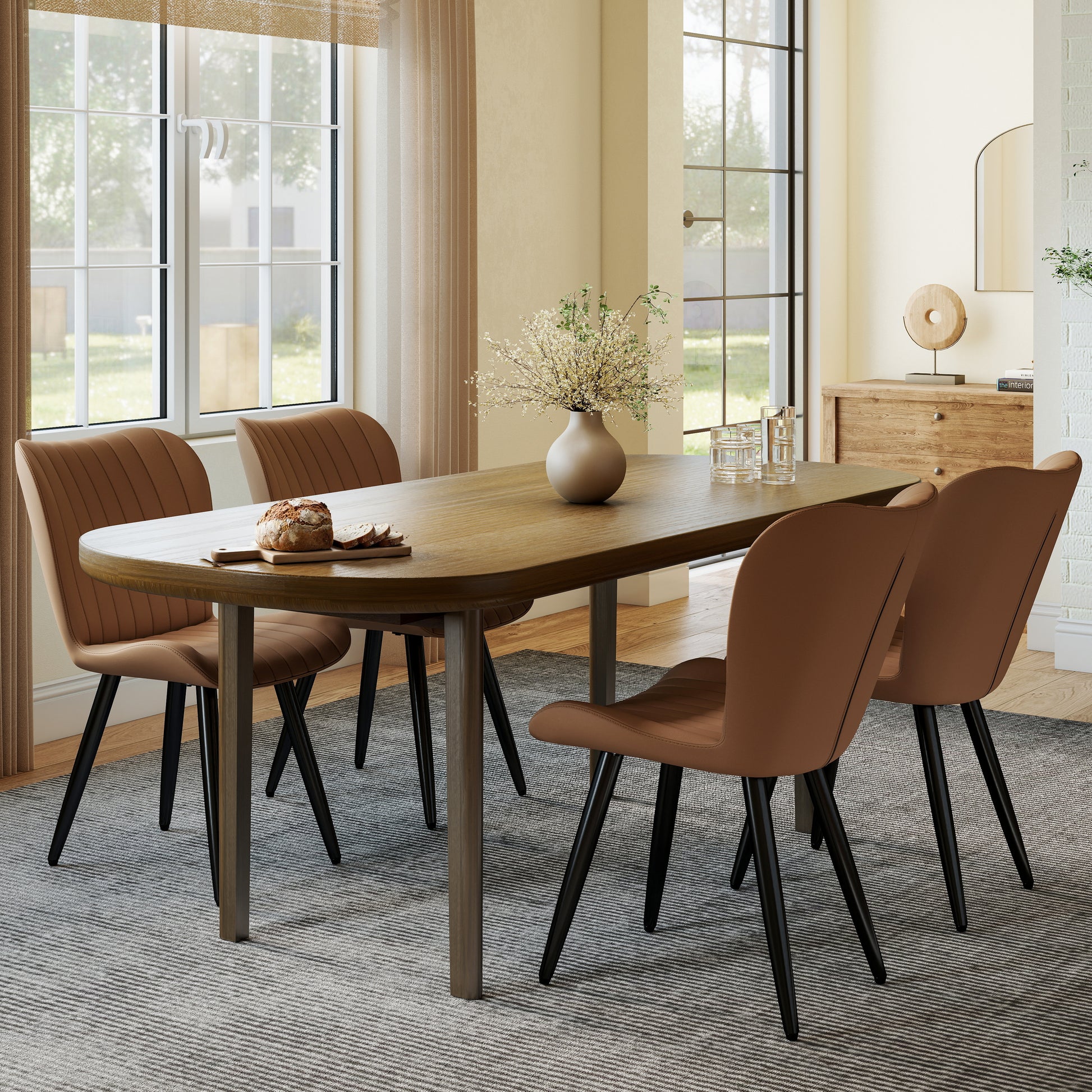 Set of 4 Modern PU Leather Dining Chairs with Thick Cushions & Metal Legs, Armless Faux Leather Side Chairs for Kitchen, Dining Room image 1